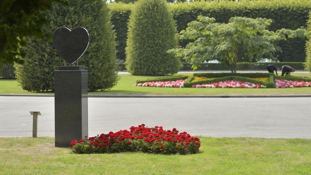 Herdenkingsplaats Hartenbus met een perk rode bloemen op een begraafplaats.