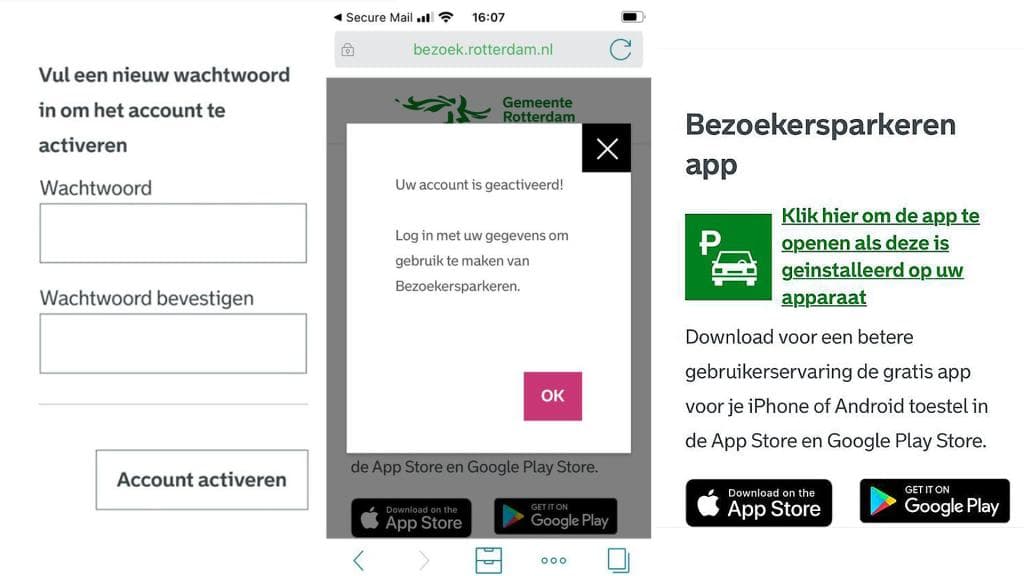 Beeldscherm wachtwoord aanmaken Rotterdam Bezoekers Parkeren app 